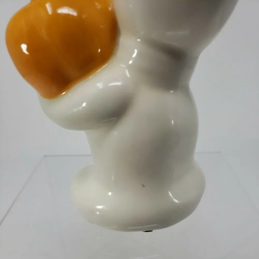 Halloween Ghost Holding Jack O'Lantern Pumpkin Ceramic  VTG Figurine Iowa USA